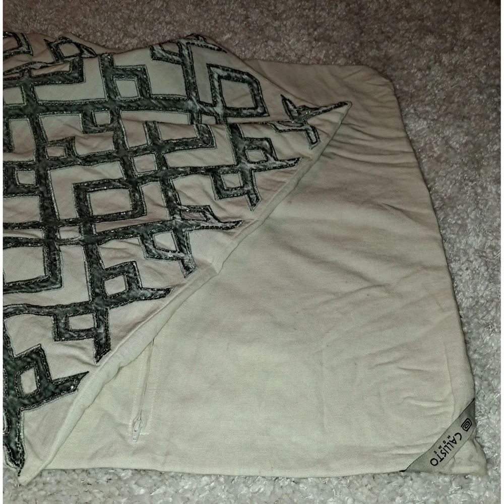Callisto Home Geometric Beaded Pillow‎ Cover Euro Shams Neutral